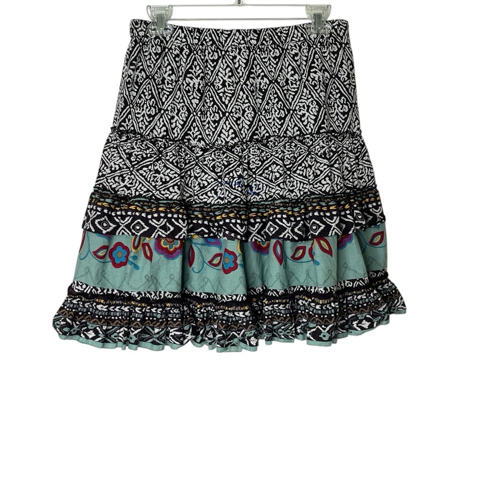 Mix Nouveau‎ Petites Ruffled Boho Brown Green Above to Knee Length Skirt Women M